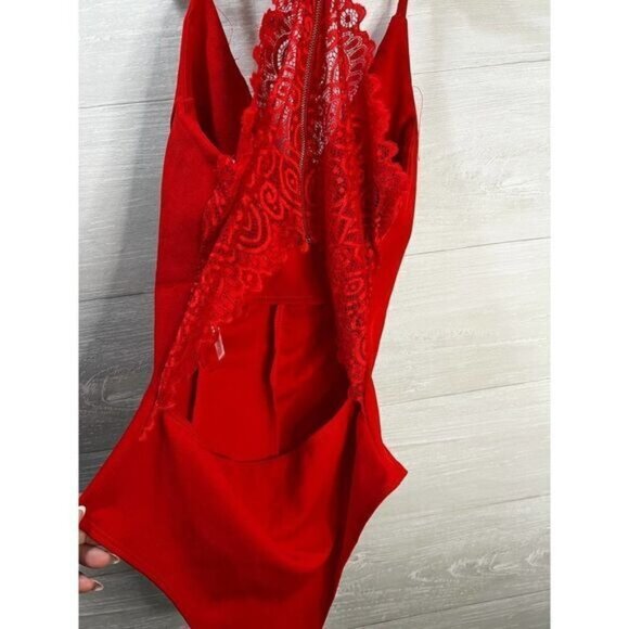 Iris Spandex Halter Bodysuit Lace Open Back Small - Picture 2 of 3
